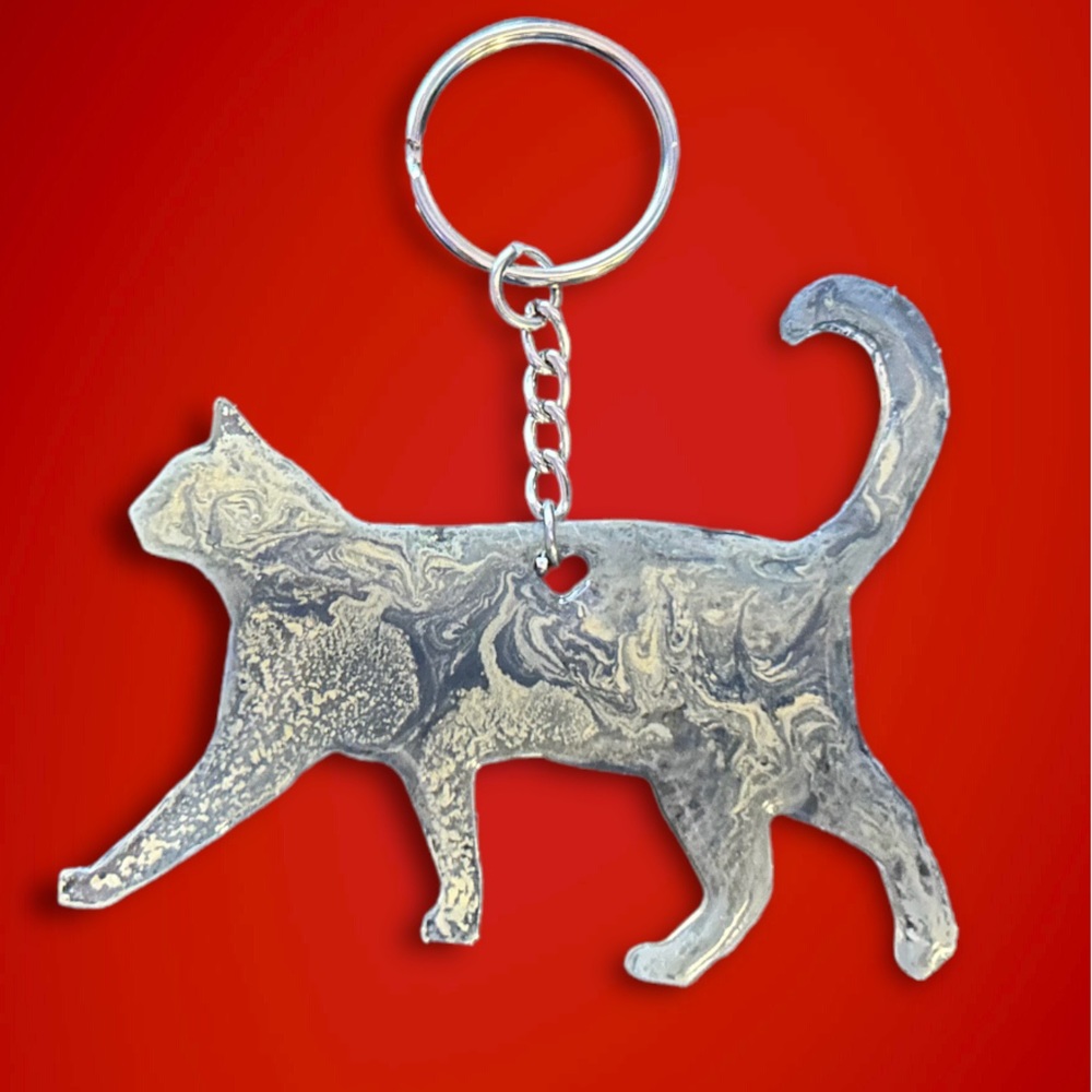 Handmade marble cat key chain